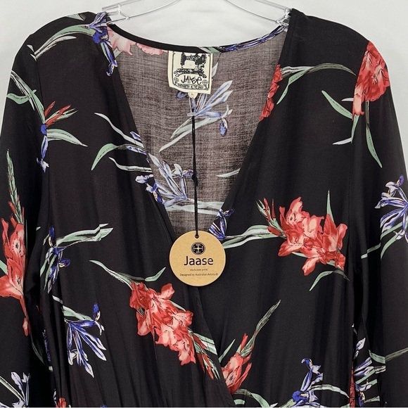 NWT Jaase Black Floral Boho Wide Leg Jumpsuit Size Large - Picture 5 of 8